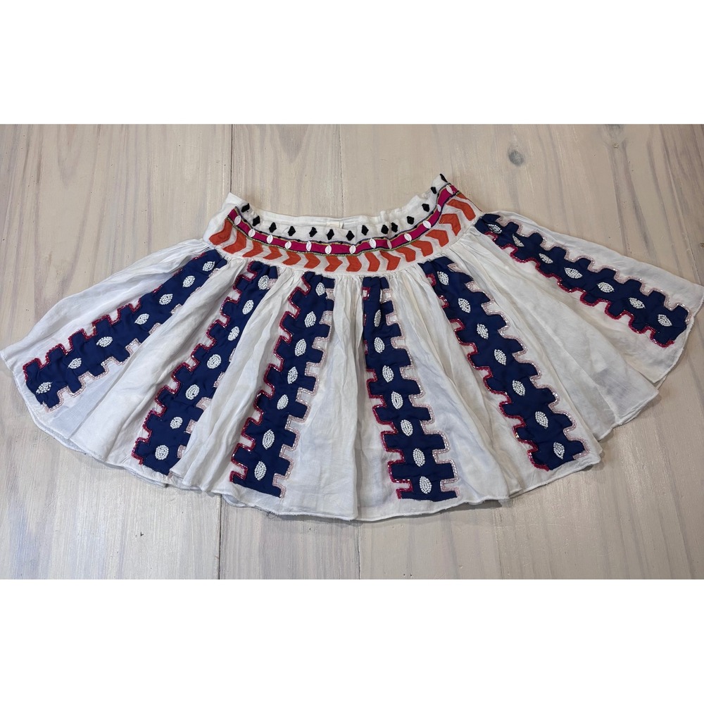 Raga Womens Beaded Boho Mini Skirt White Blue Orange Embroidered R1900 Small NEW